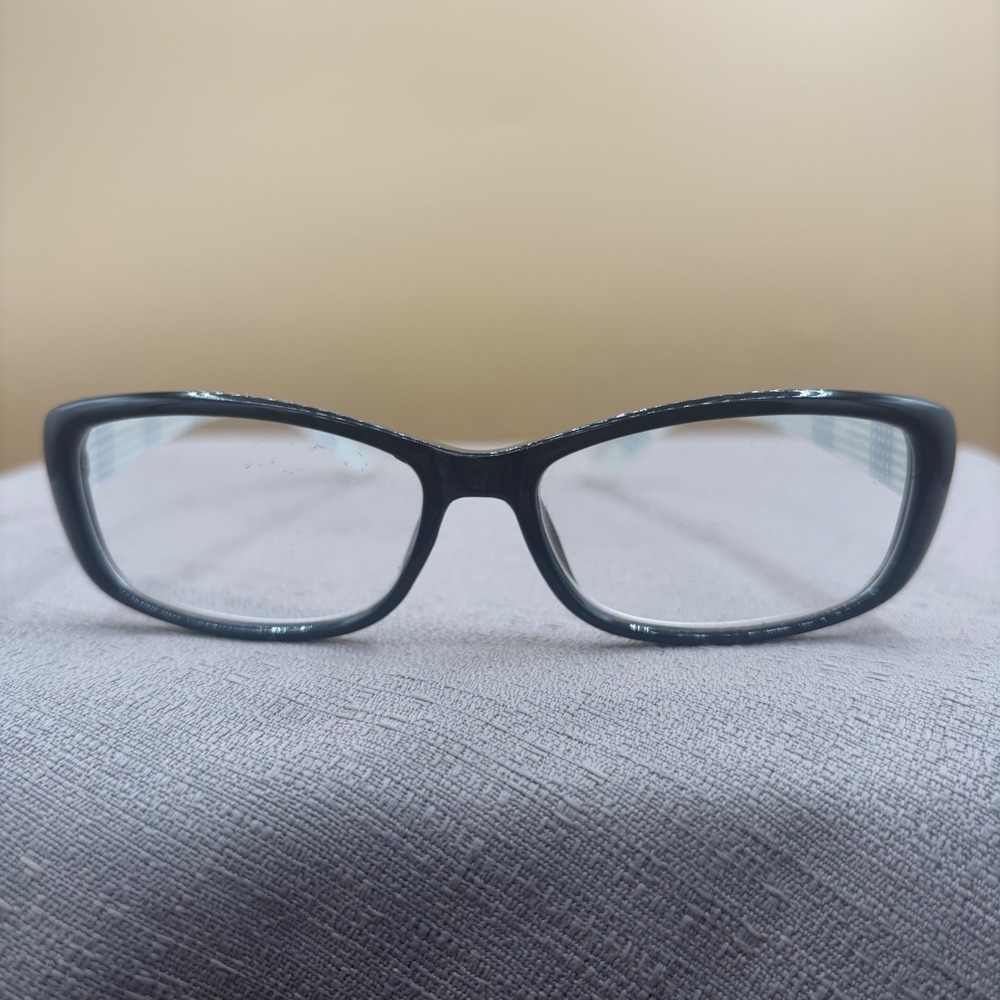 Etienne Aigner Black Rectangular Eyeglasses Plaid‎ Temples Chic Academic Frames